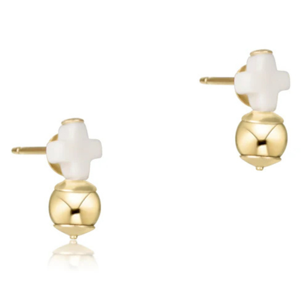 Enewton Signature Cross Off-White Stud - Gold