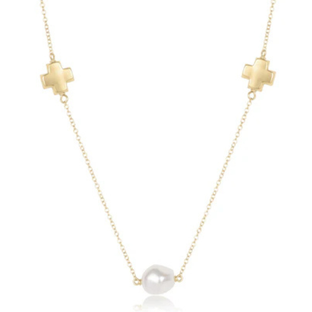 Enewton Gold Simplicity Chain Signature Cross Admire Necklace -Pearl