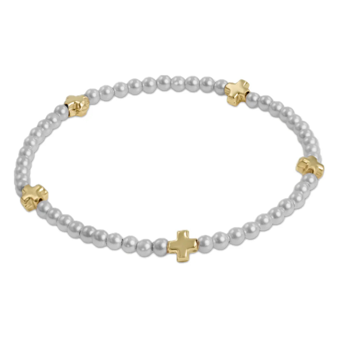 Enewton Gold Signature Cross Small Pattern Bracelet - Pearl - 3mm