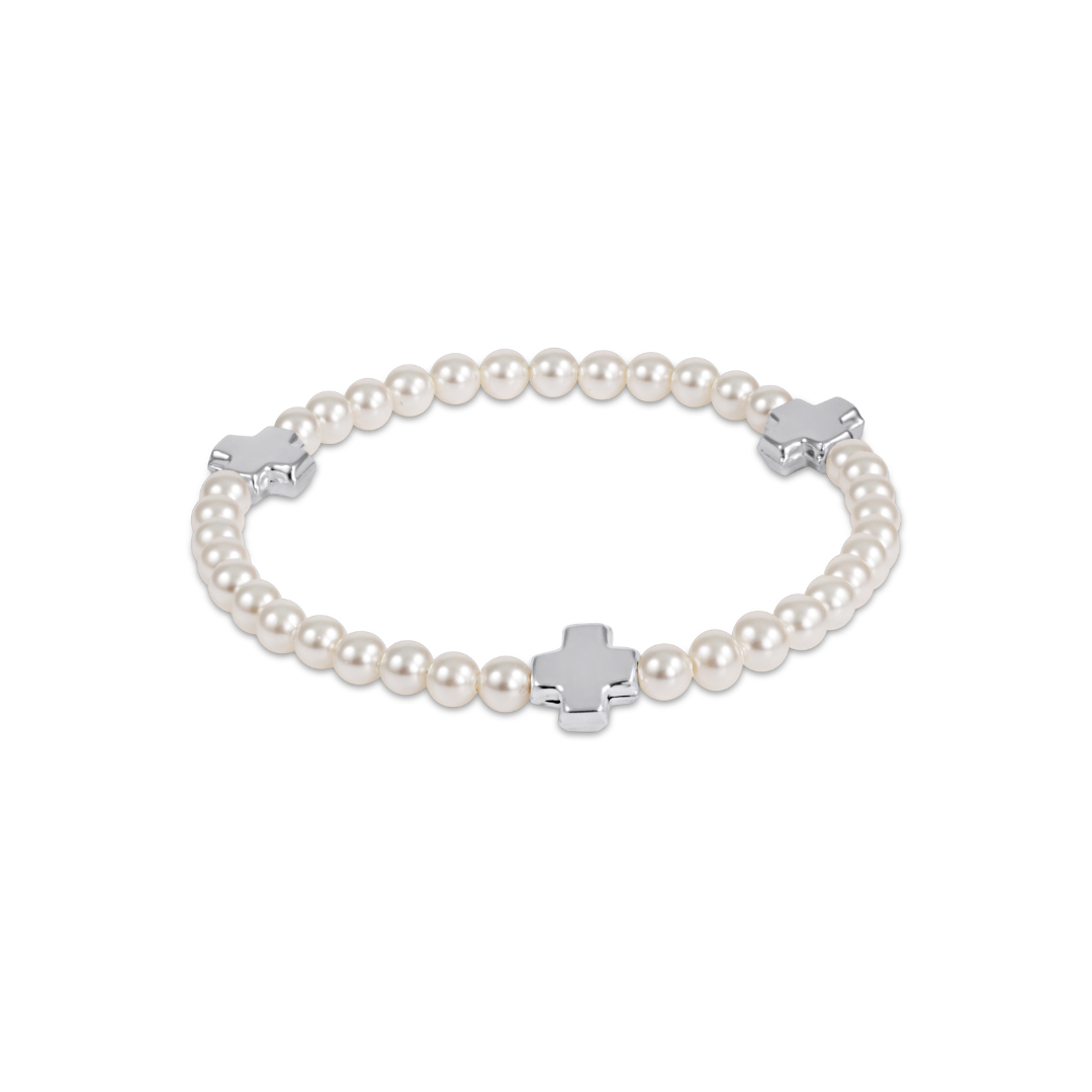 Enewton Sterling Signature Cross Pattern Bracelet - Pearl - 4mm