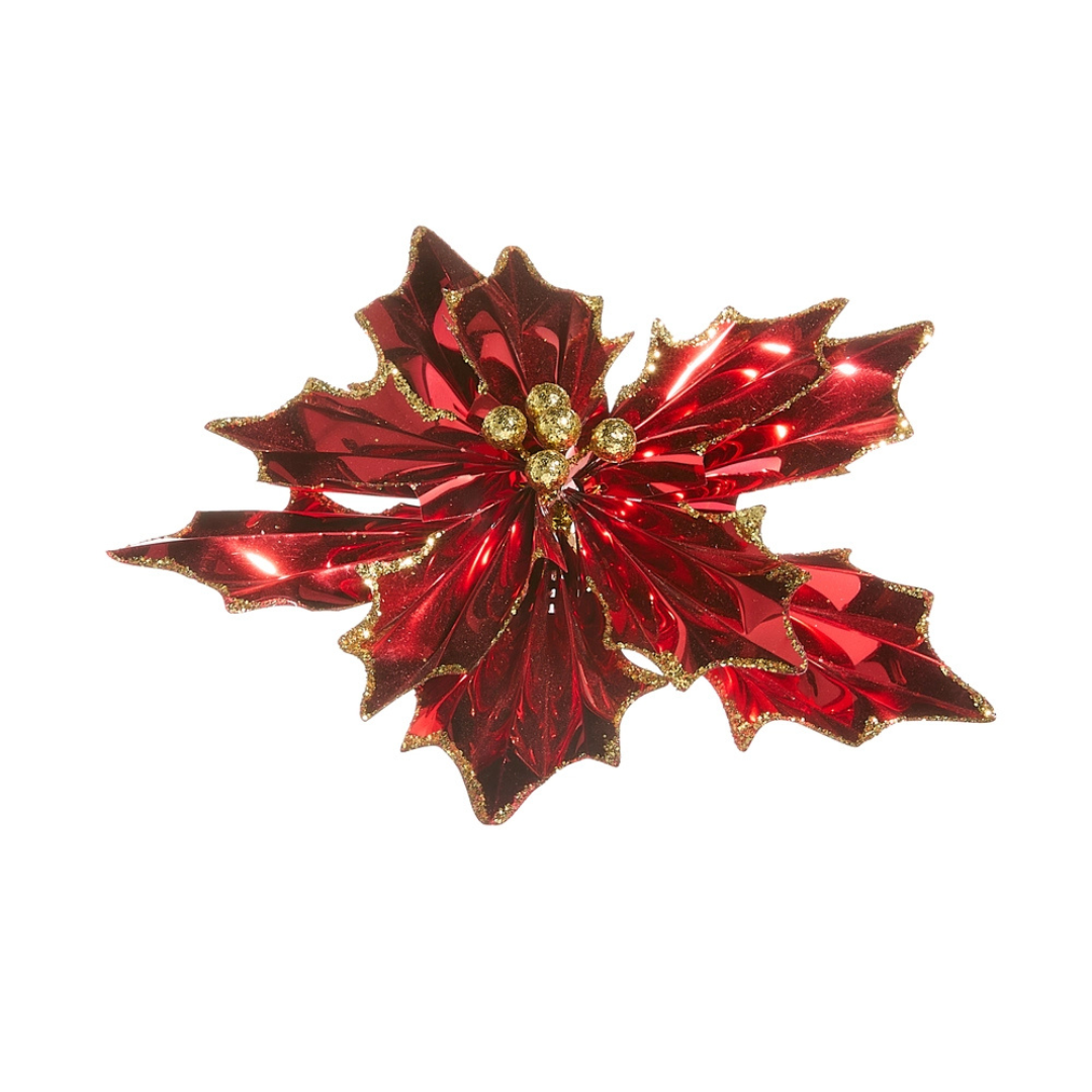 Raz Red Foil Poinsettia Clip-on Ornament