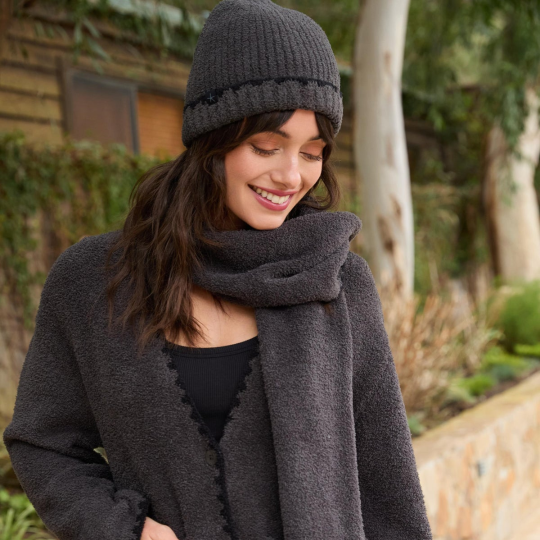 Barefoot Dreams CozyChic Ribbed Blanket Stitch Beanie - Carbon