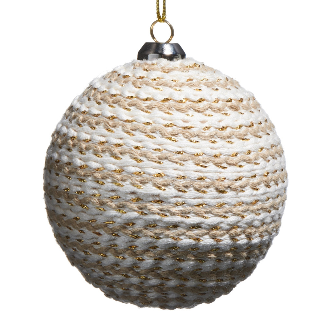 Raz Cream and Beige Rope Ball Ornament