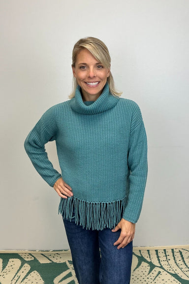 Alashan Cashmere Kaia Shaker Turtleneck w/ Fringe - Balsam - Alashan Cashmere Co.