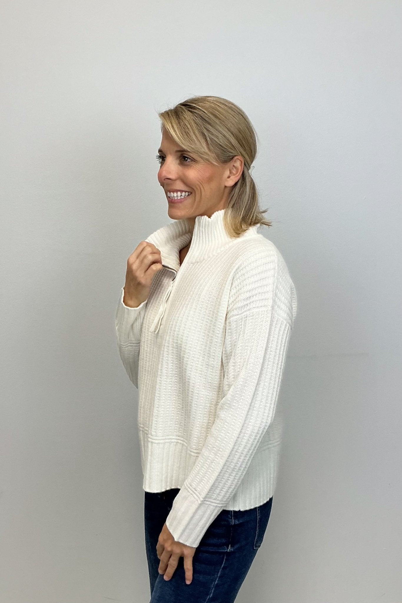 Alashan Cashmere Morgan Textured Half Zip Pullover - Chalk - Alashan Cashmere Co.