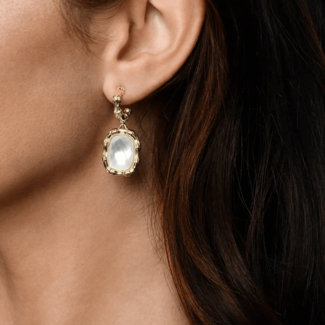Anabel Aram Bamboo with Stone Drop Earrings - Anabel Aram Jewelry