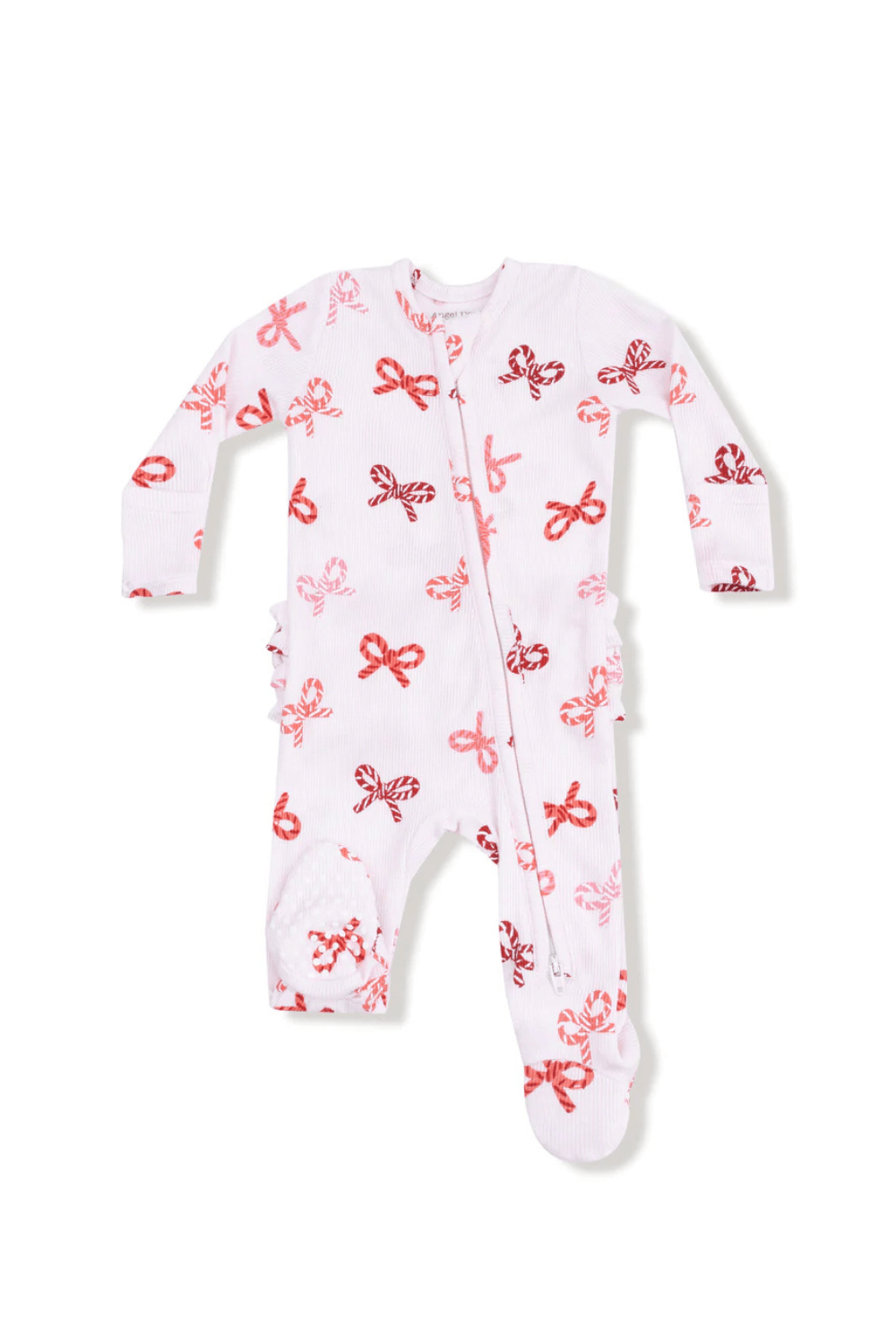 Angel Dear 2 Way Zipper Ruffle Footie - Candy Cane Bows - Angel Dear