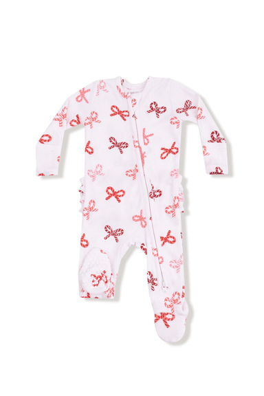 Angel Dear 2 Way Zipper Ruffle Footie - Candy Cane Bows - Angel Dear