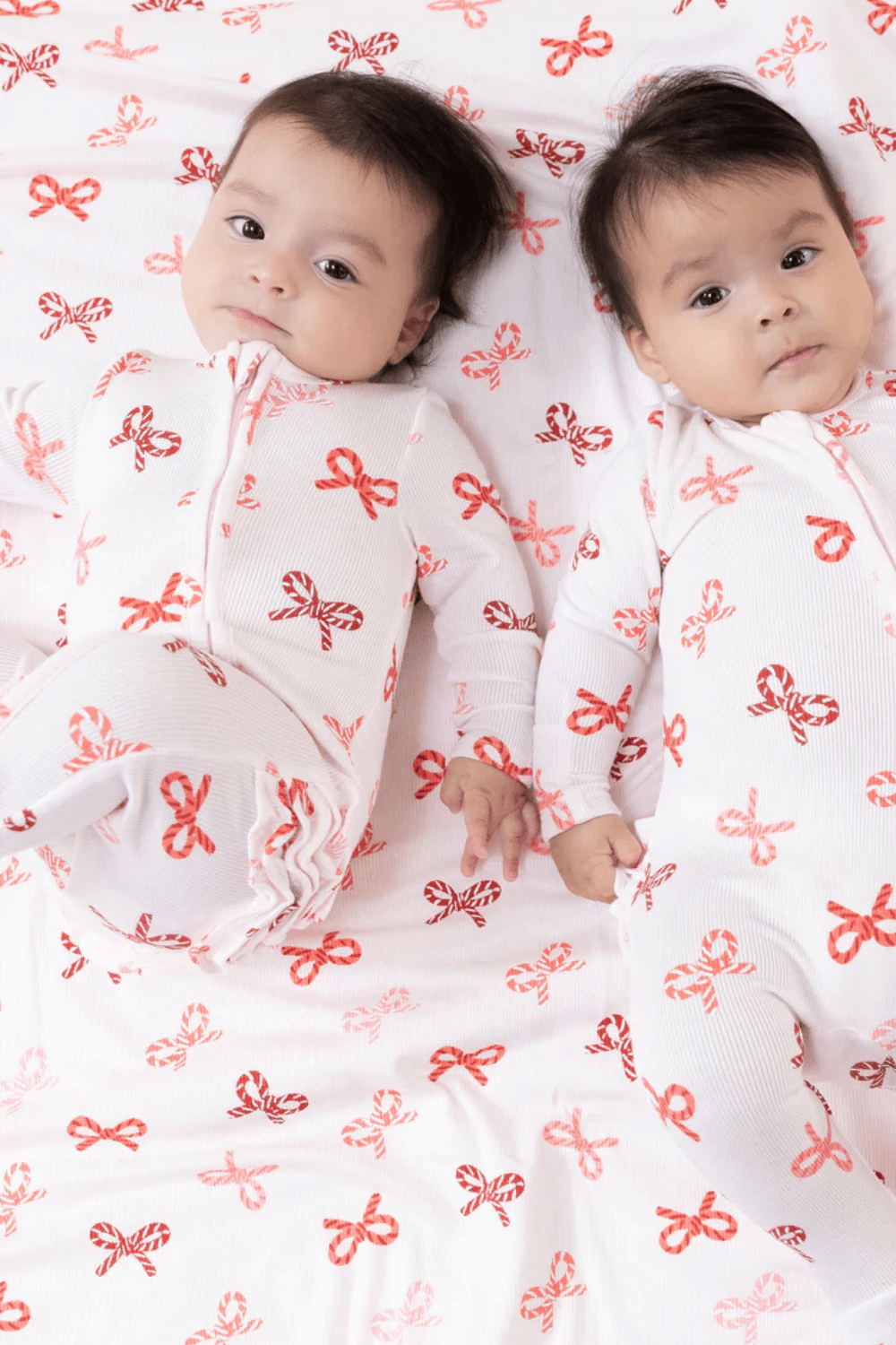 Angel Dear 2 Way Zipper Ruffle Footie - Candy Cane Bows - Angel Dear