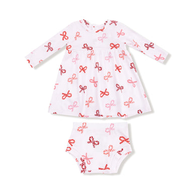 Angel Dear Simple Dress + Bloomers - Candy Cane Bows - Angel Dear