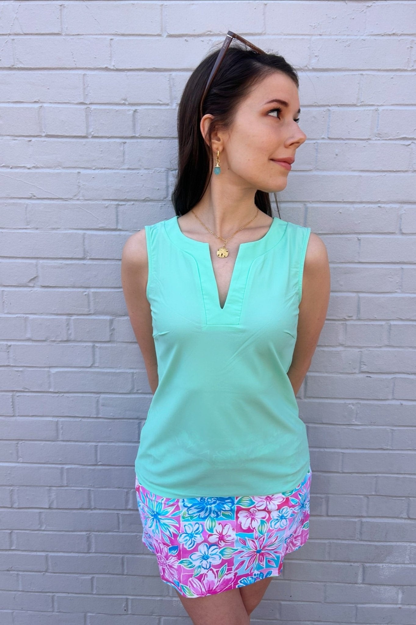 Aryeh Gina Split Neck Sleeveless Top - Mint - Aryeh