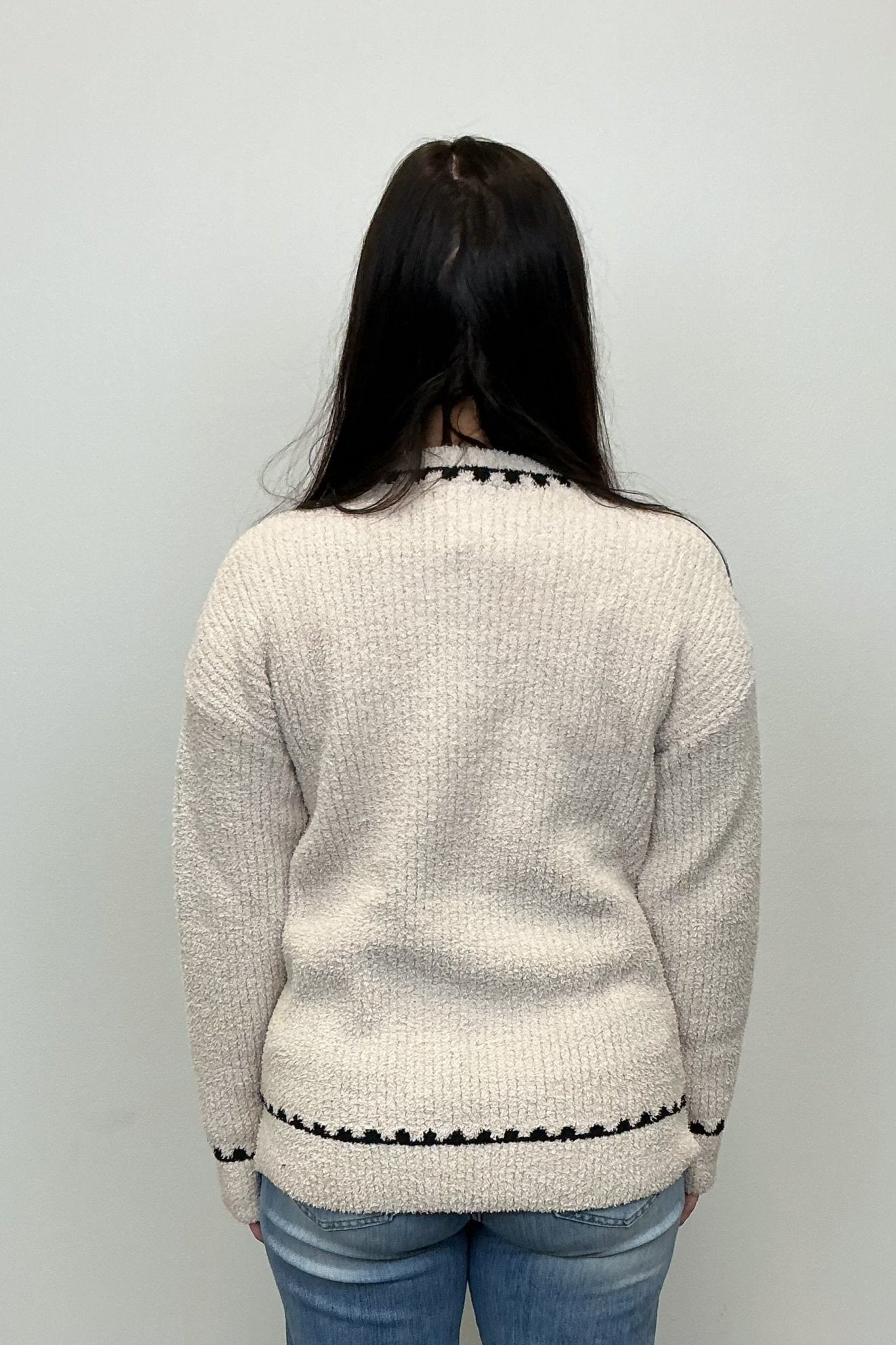 Barefoot Dreams CozyChic Ribbed Sweater w Blanket Stitch - Stone - Barefoot Dreams