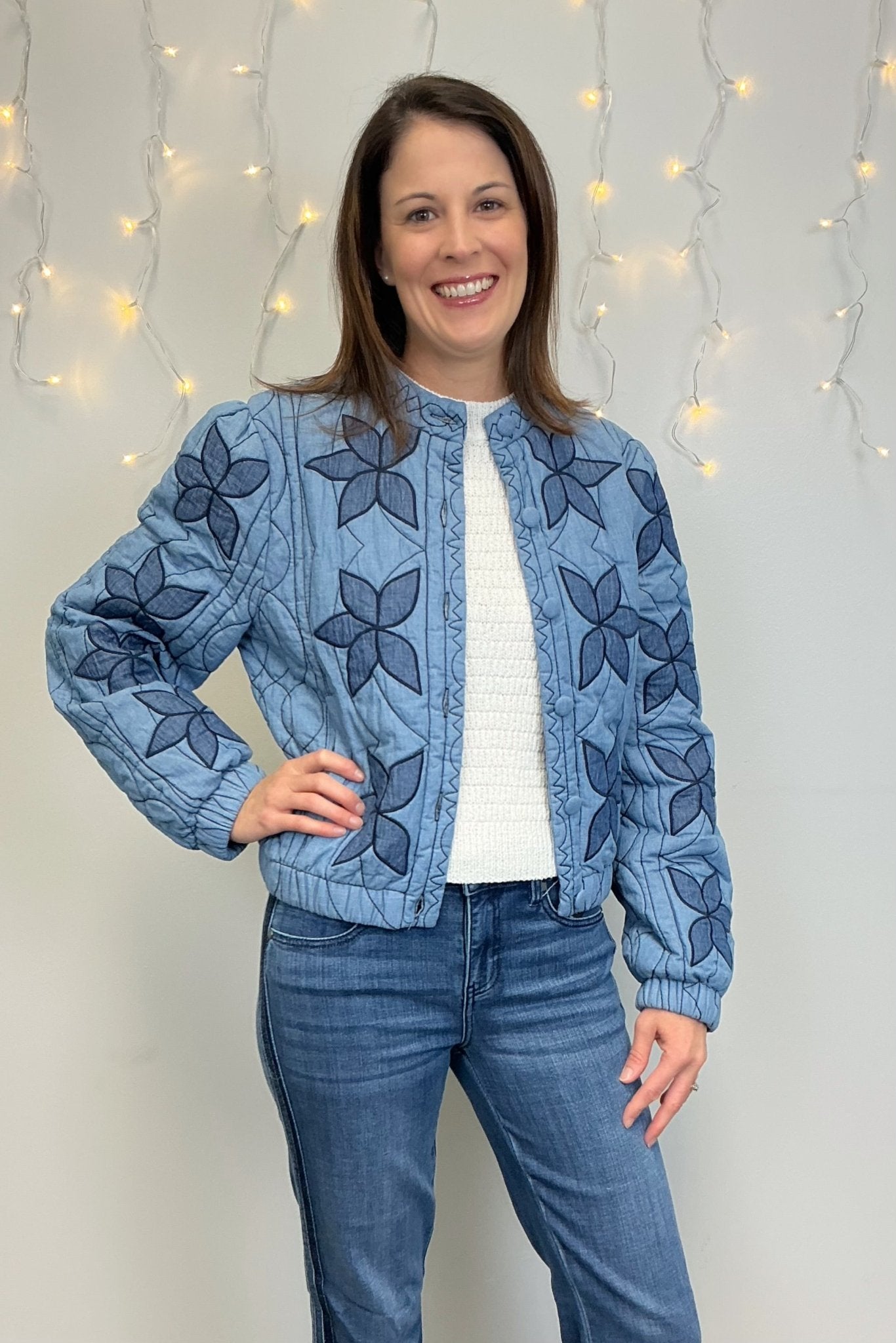 Camellia Denim Jacket with Contrast Stitching - Camellia