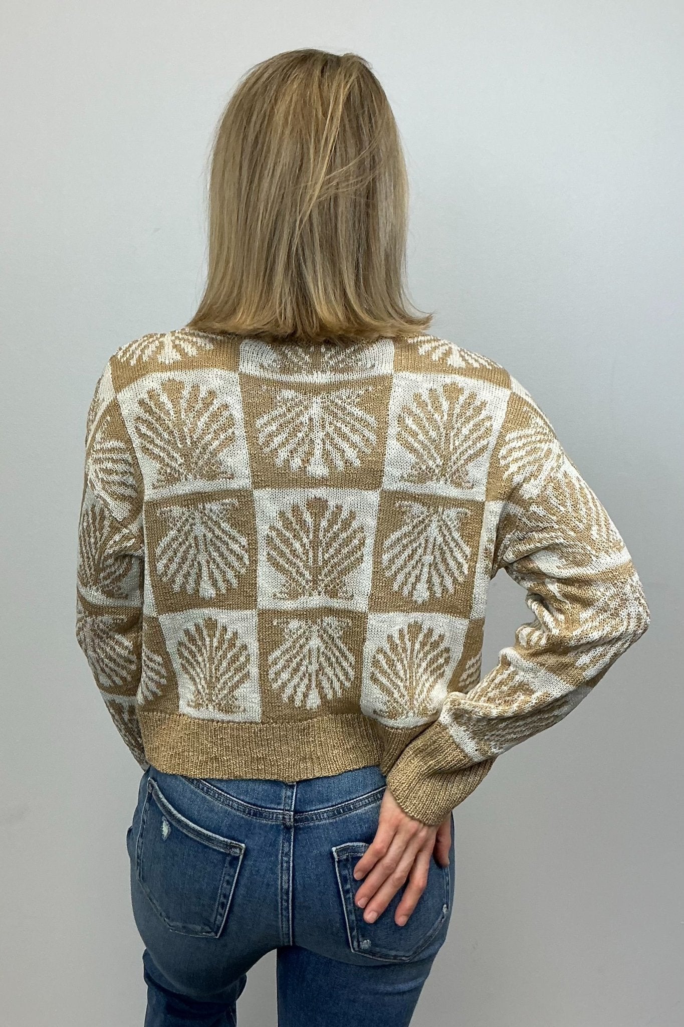 Camellia Geometric Jacquard Knit Cardigan - Camellia