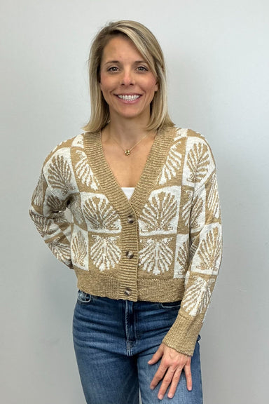Camellia Geometric Jacquard Knit Cardigan - Camellia