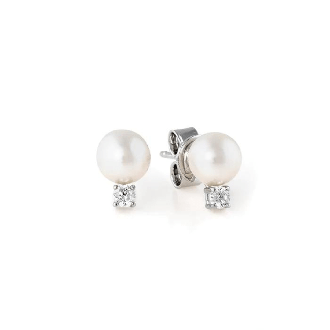 Crislu Accented Pearl Stud Earrings - Platinum - Crislu