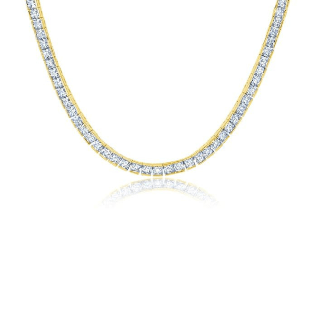 Crislu Mens Princess Cut 3mm Tennis Necklace - 18k Gold - Crislu