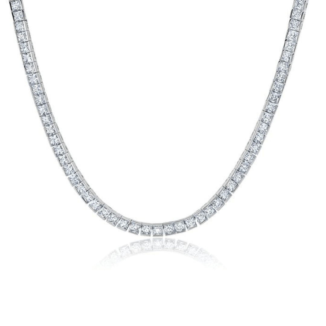 Crislu Mens Princess Cut 3mm Tennis Necklace - Platinum - Crislu
