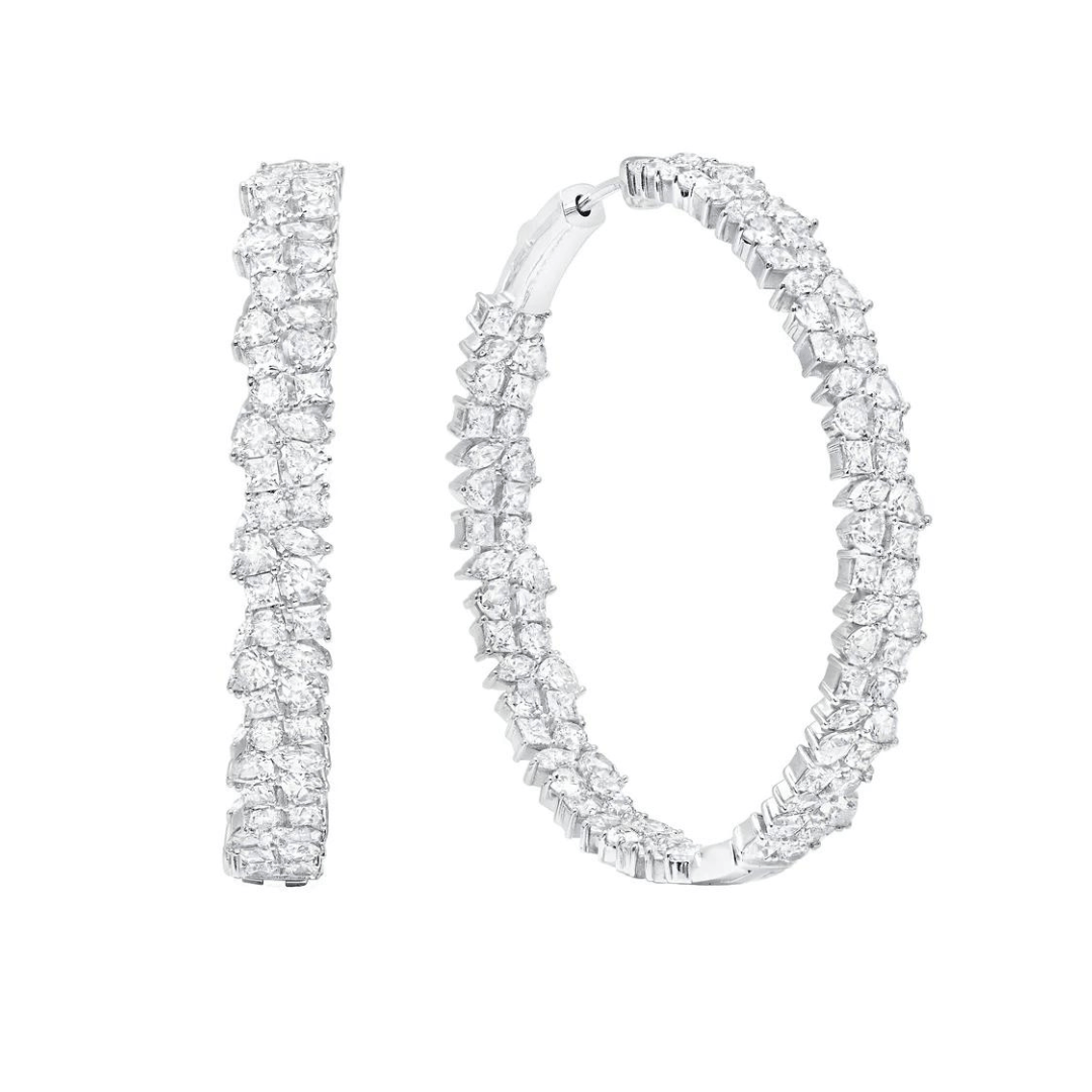 Crislu Multi Cluster Large Hoop Earrings - Platinum - Crislu