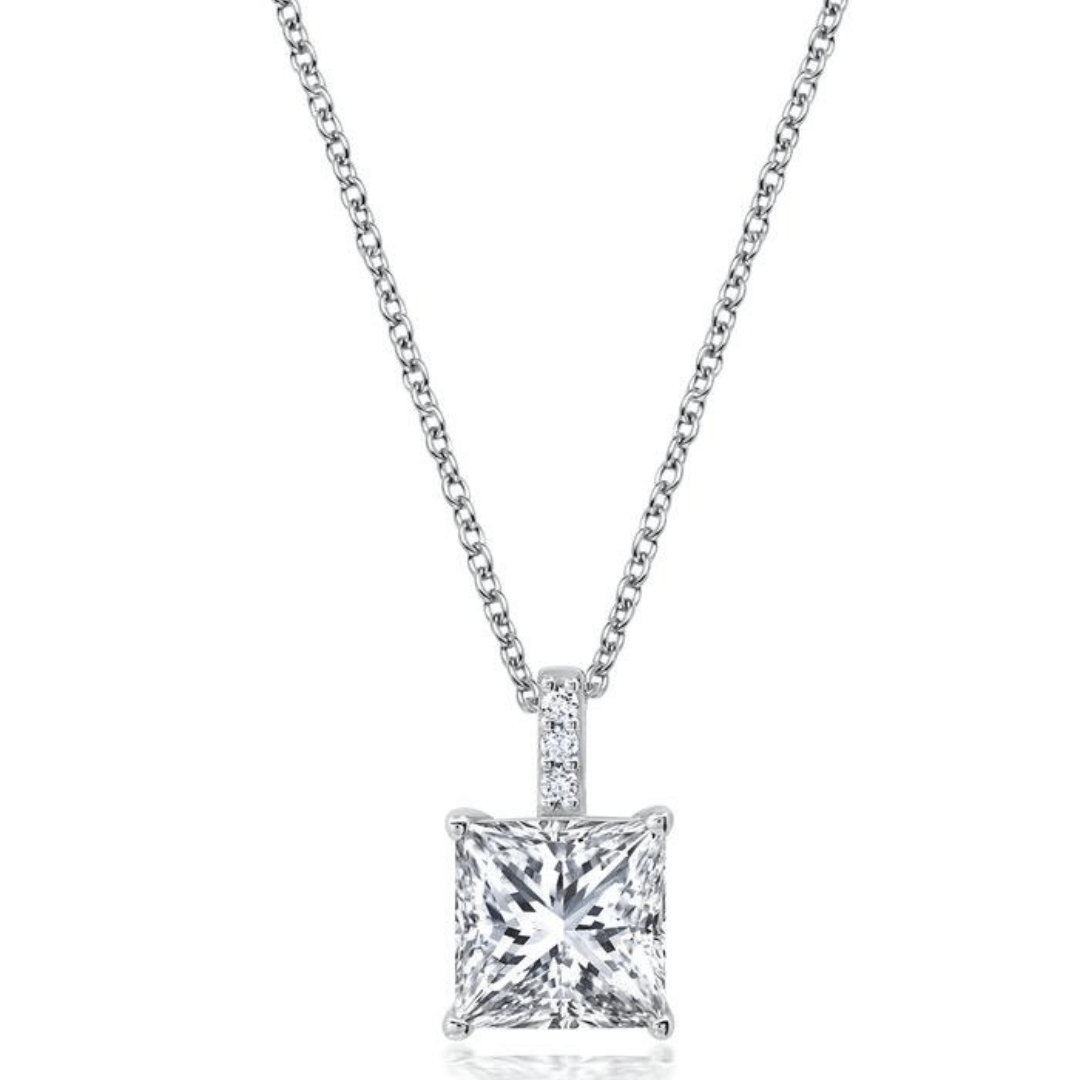 Crislu Radiant Cut Solitaire Bezel Set Small Pendant - Platinum - Crislu