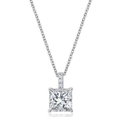 Crislu Radiant Cut Solitaire Bezel Set Small Pendant - Platinum - Crislu