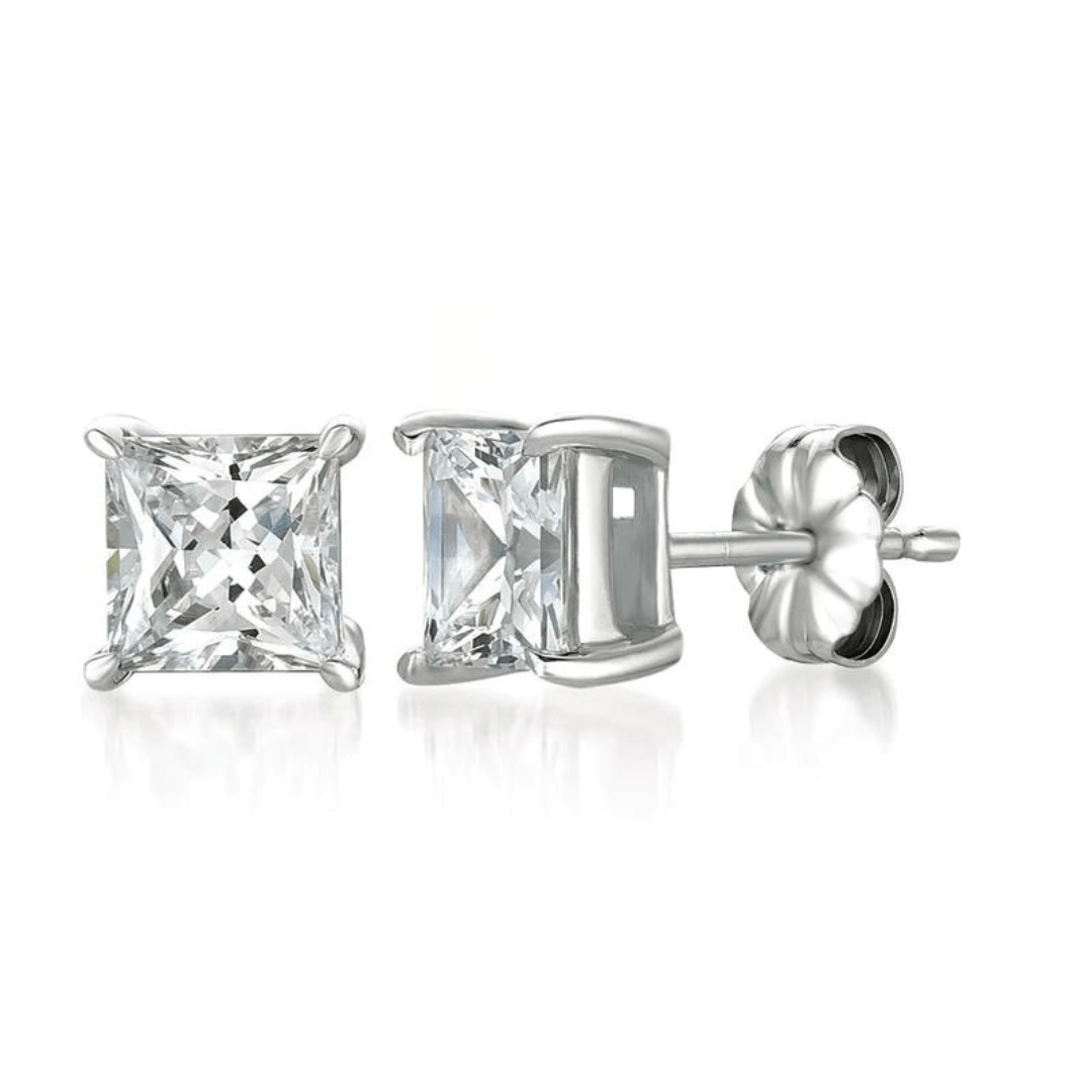 Crislu Solitaire Princess Stud Earrings - Platinum - Crislu