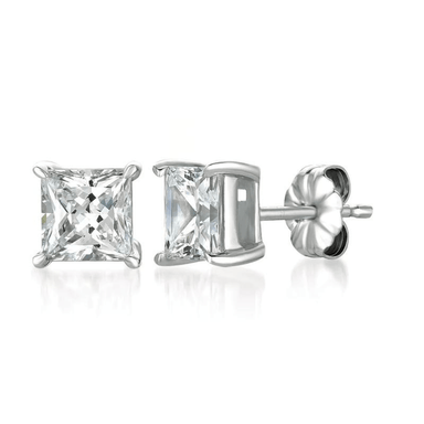 Crislu Solitaire Princess Stud Earrings - Platinum - Crislu