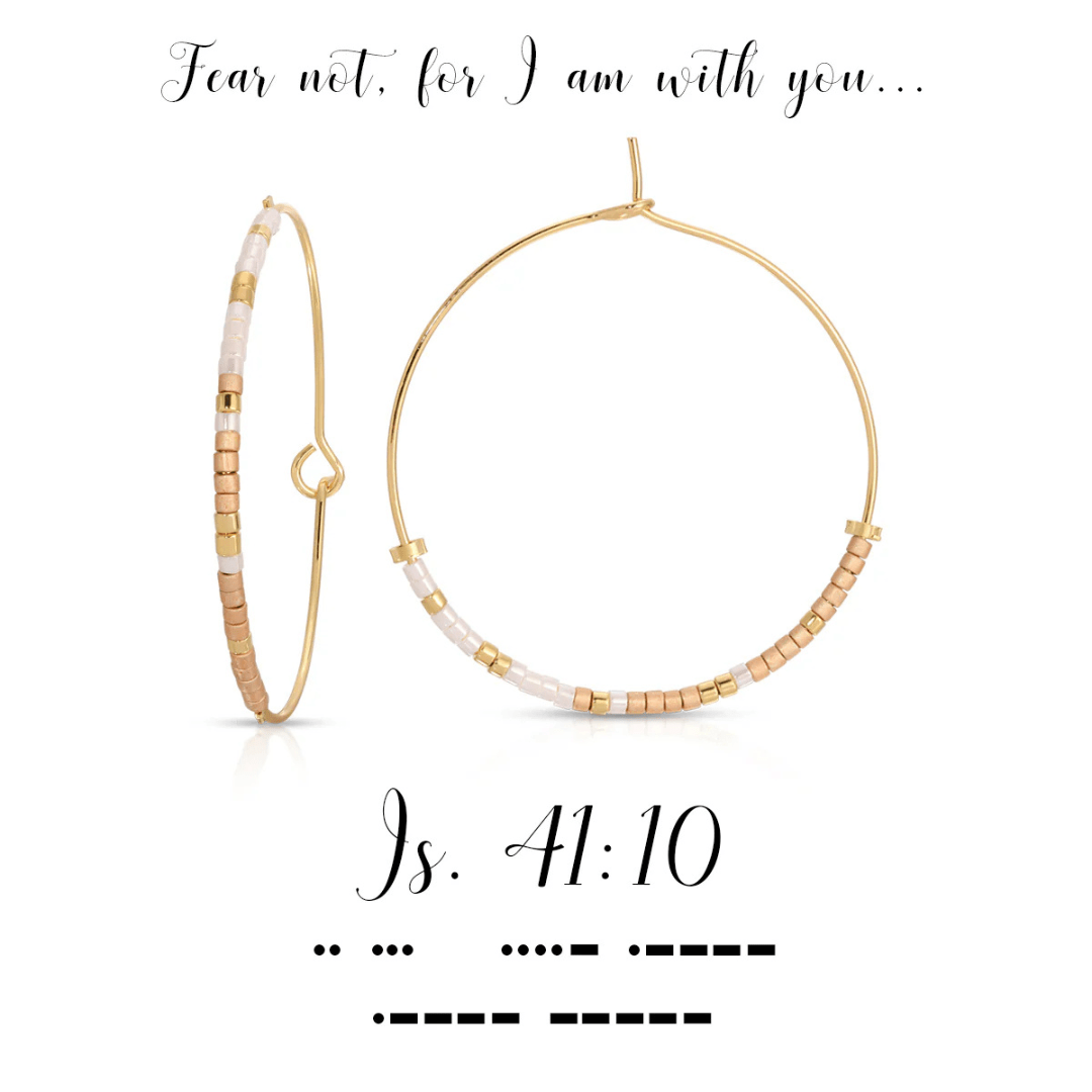 Dot & Dash Morse Code Hoop Earrings - Isaiah 41:10 - Dot & Dash Designs
