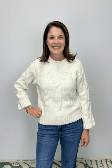 Elan Crew Neck Loose Fit Cable Sweater - Cream - Tribal Sportswear