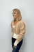 Elan Cropped V - Neck Cardigan - Tan/Natural - Elan