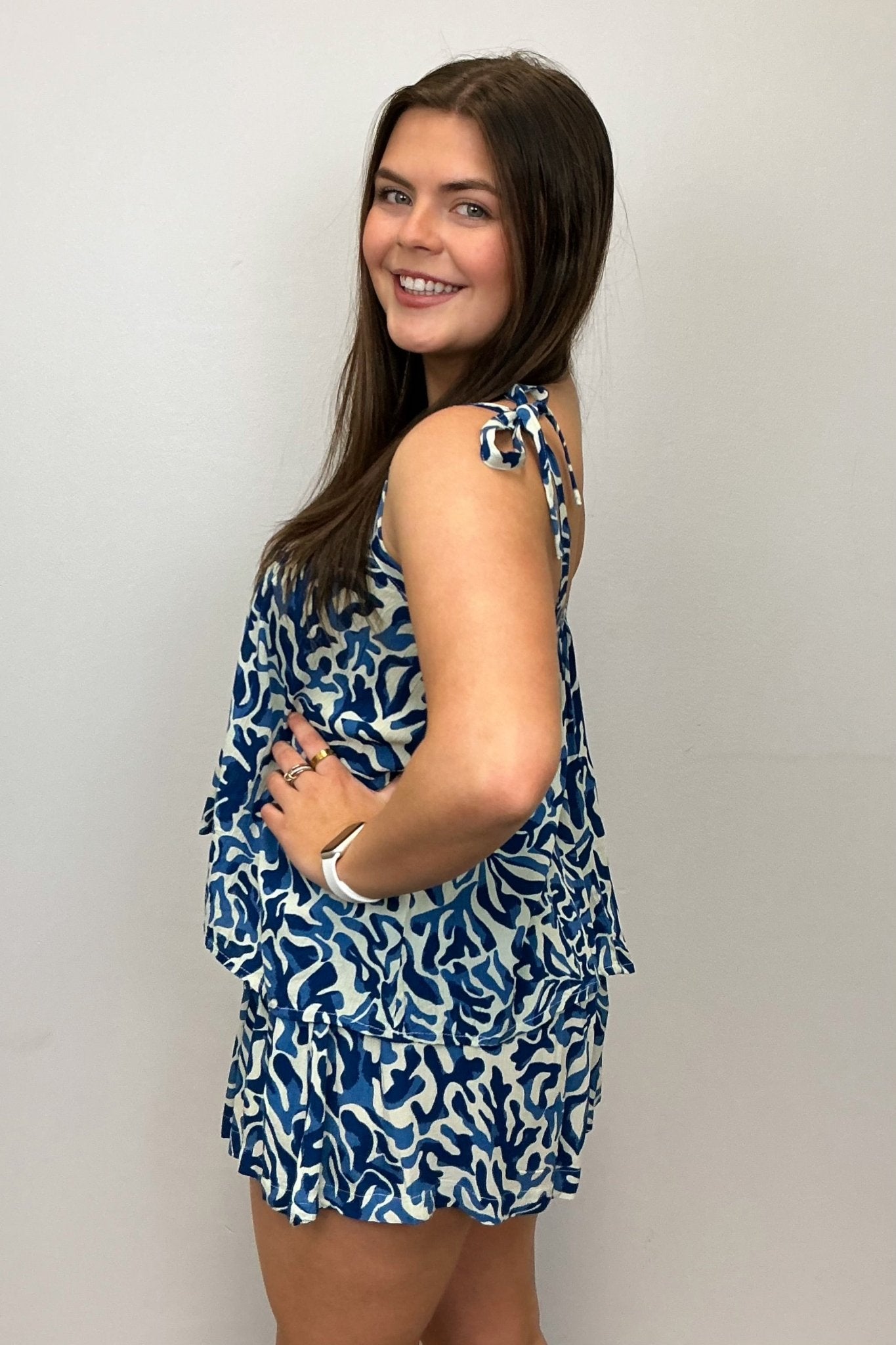 Elan Flowy Spaghetti Tank - Blue Coralina - Elan