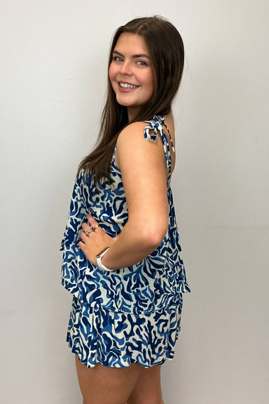 Elan Flowy Spaghetti Tank - Blue Coralina - Elan