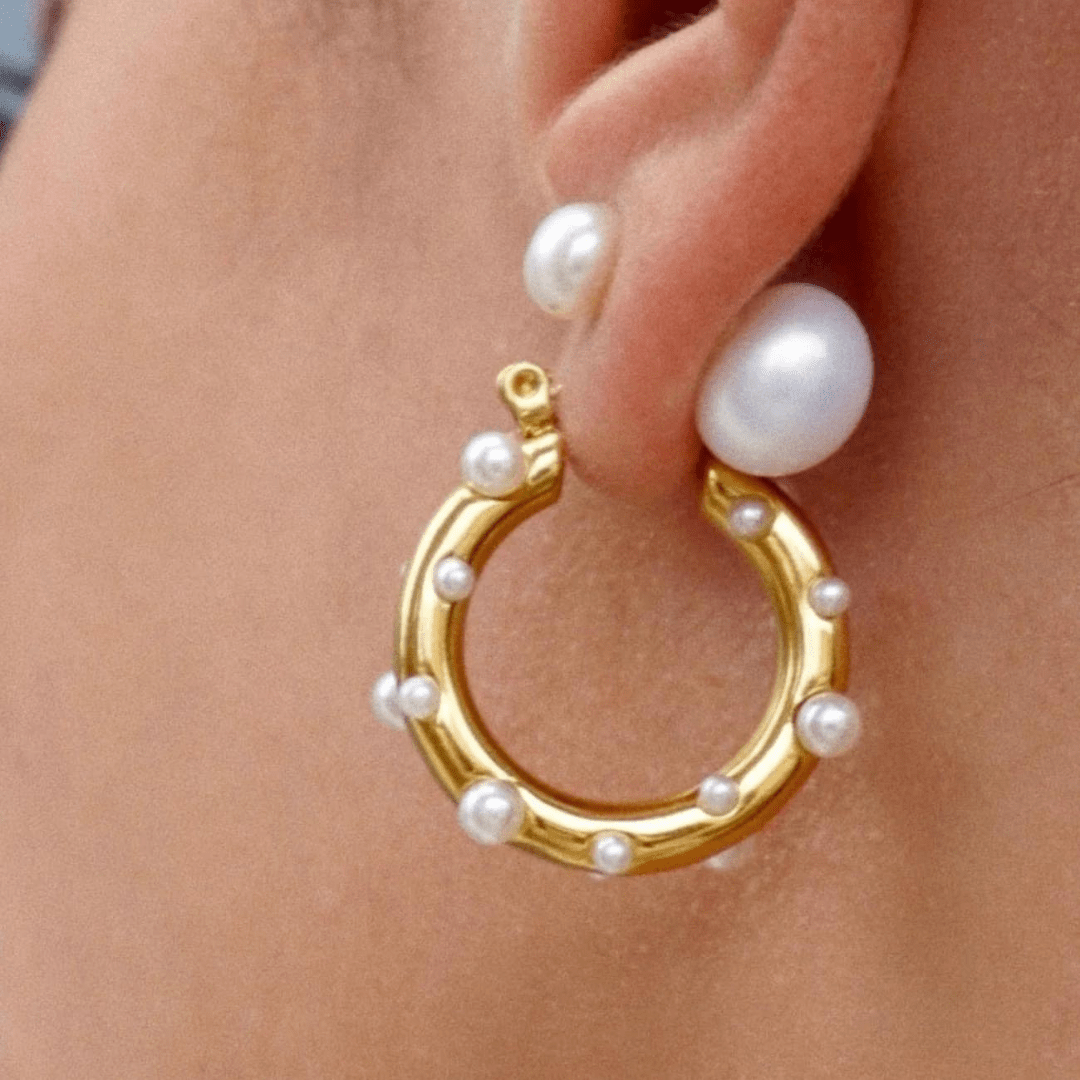 Ellie Vail Nicoletta Pearl Hoop Earrings - Gold - Ellie Vail