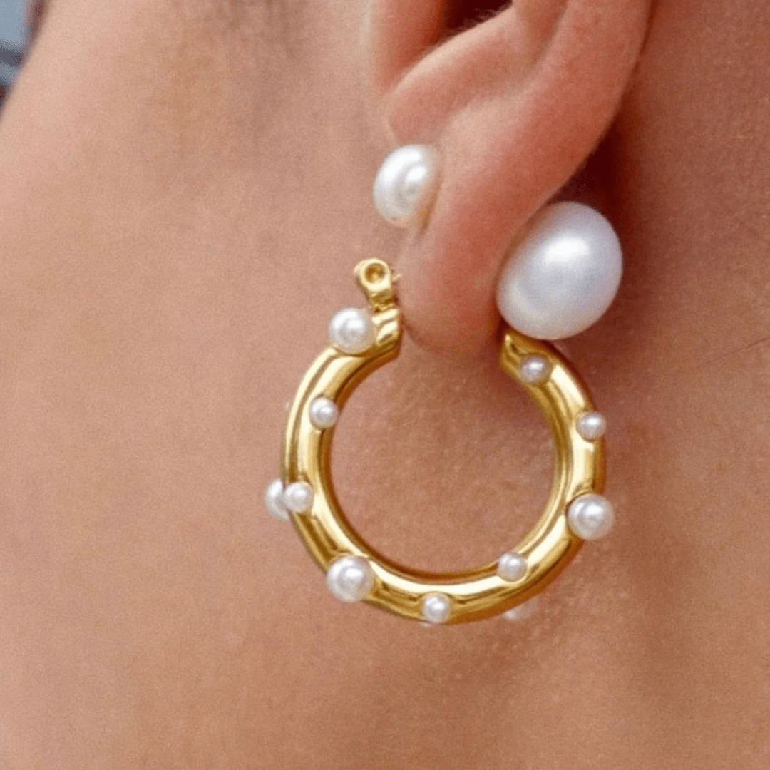 Ellie Vail Nicoletta Pearl Hoop Earrings - Gold - Ellie Vail