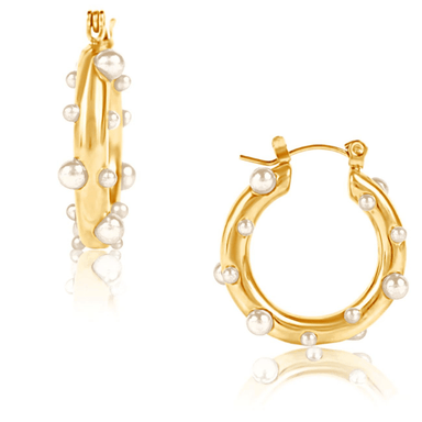 Ellie Vail Nicoletta Pearl Hoop Earrings - Gold - Ellie Vail