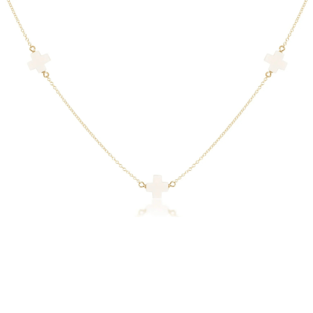 Enewton 17" Gold Signature Cross Simplicity Chain Choker - Signature Cross Off White - Enewton