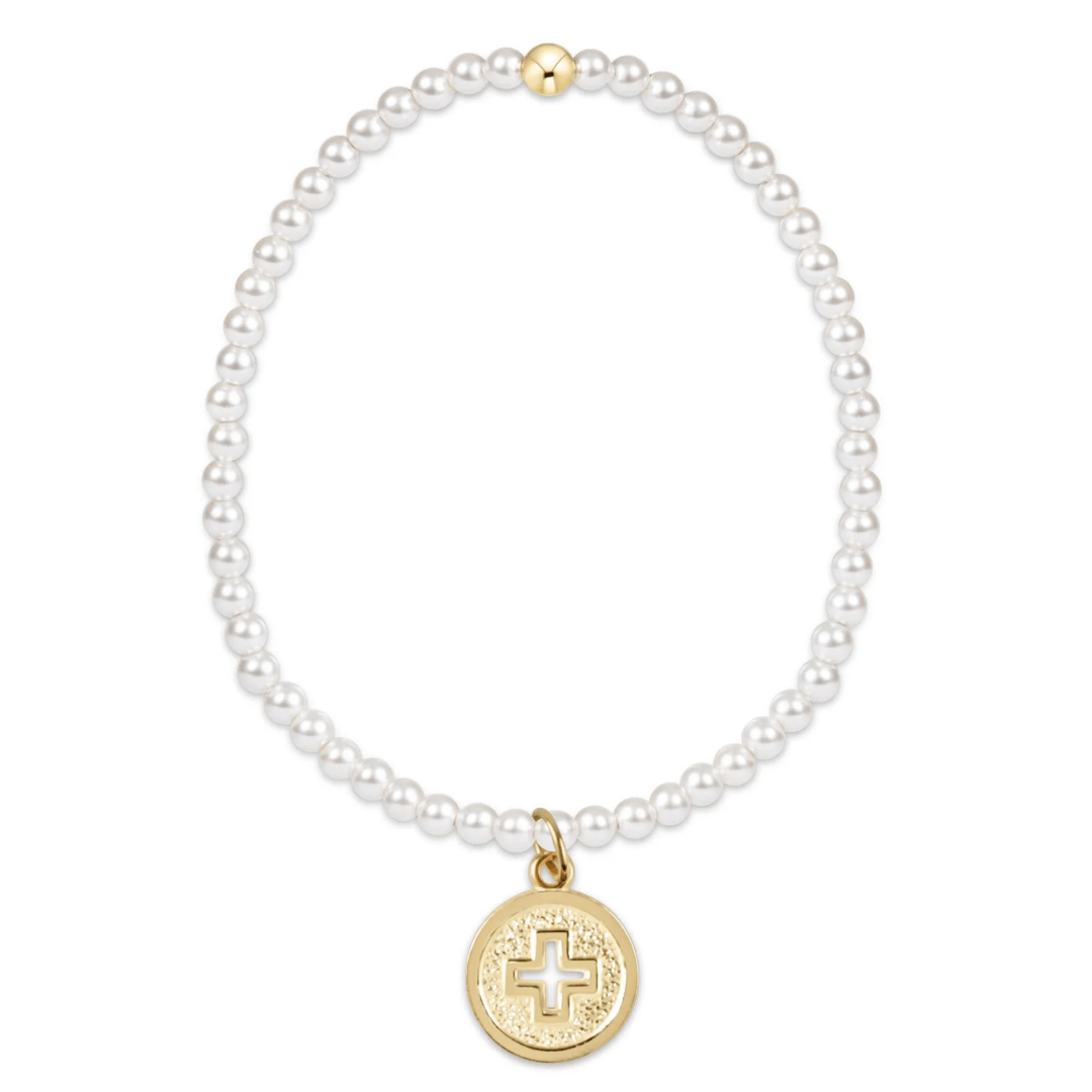Enewton Classic Pearl 3mm Bead Bracelet - Signature Cross Gold Disc - Enewton