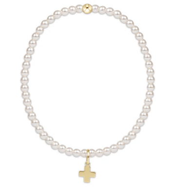 Enewton Classic Pearl Bead Bracelet - Signature Gold Cross Charm - Enewton