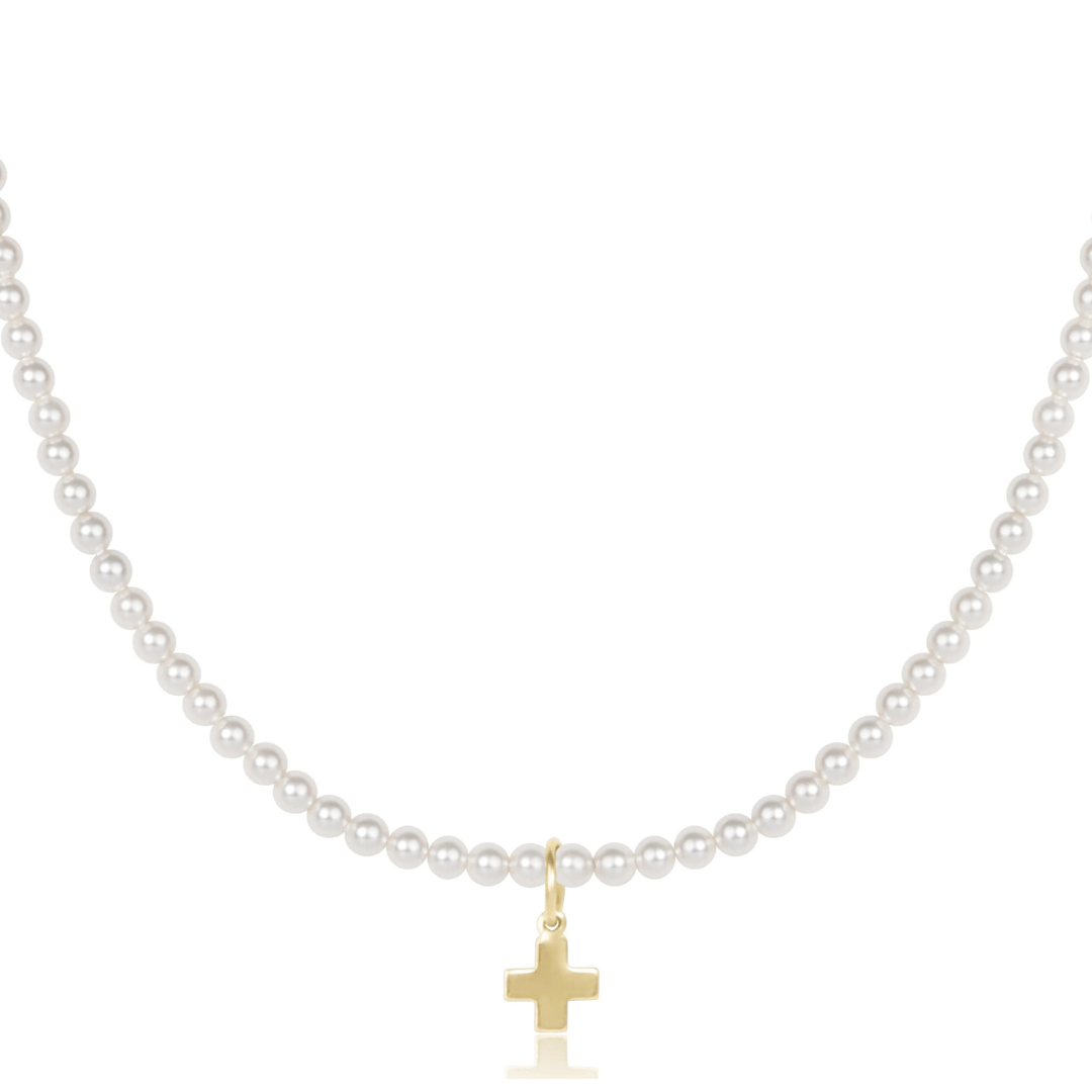 Enewton Classic Pearl Beaded Necklace w/ Gold Signature Cross Charm - 3mm - Enewton