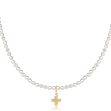 Enewton Classic Pearl Beaded Necklace w/ Gold Signature Cross Charm - 3mm - Enewton