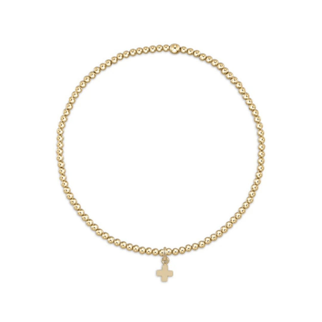 Enewton eGirl Gold Beaded Bracelet w/ Small Signature Cross Charm - 2mm - Enewton