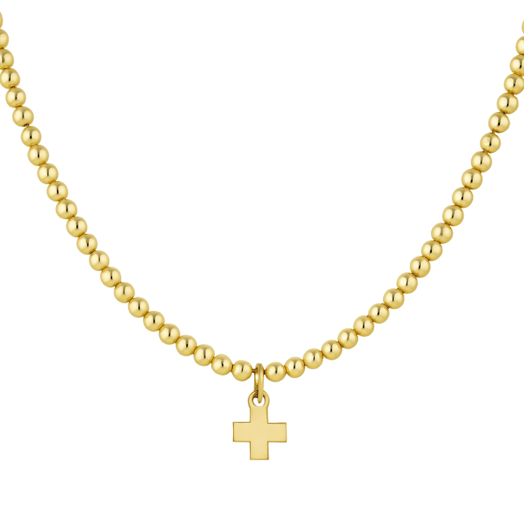 Enewton Gold Classic Beaded Necklace w/ Signature Cross Charm - 3mm - Enewton