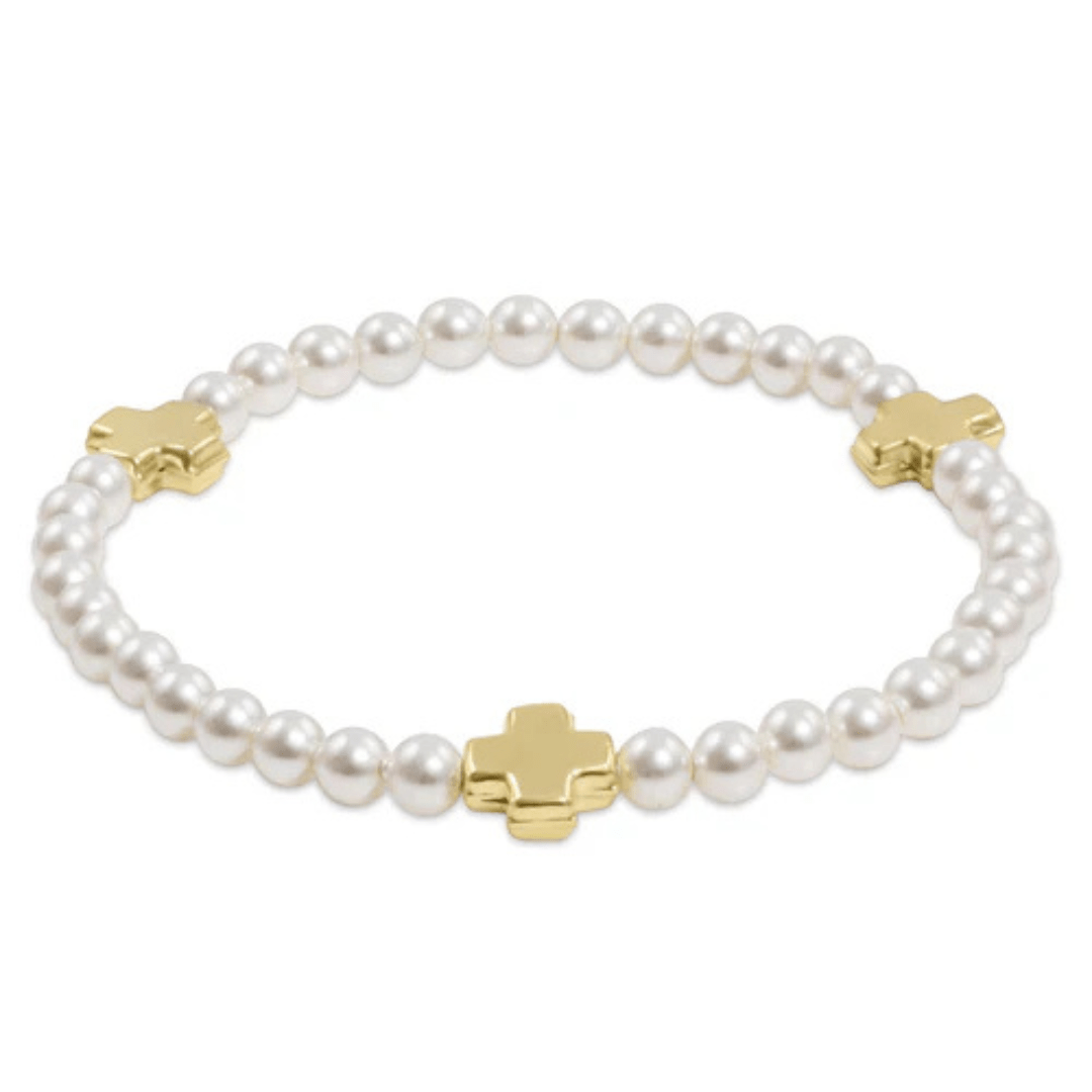 Enewton Gold Signature Cross Pattern Bracelet - Pearl - 4mm - Enewton