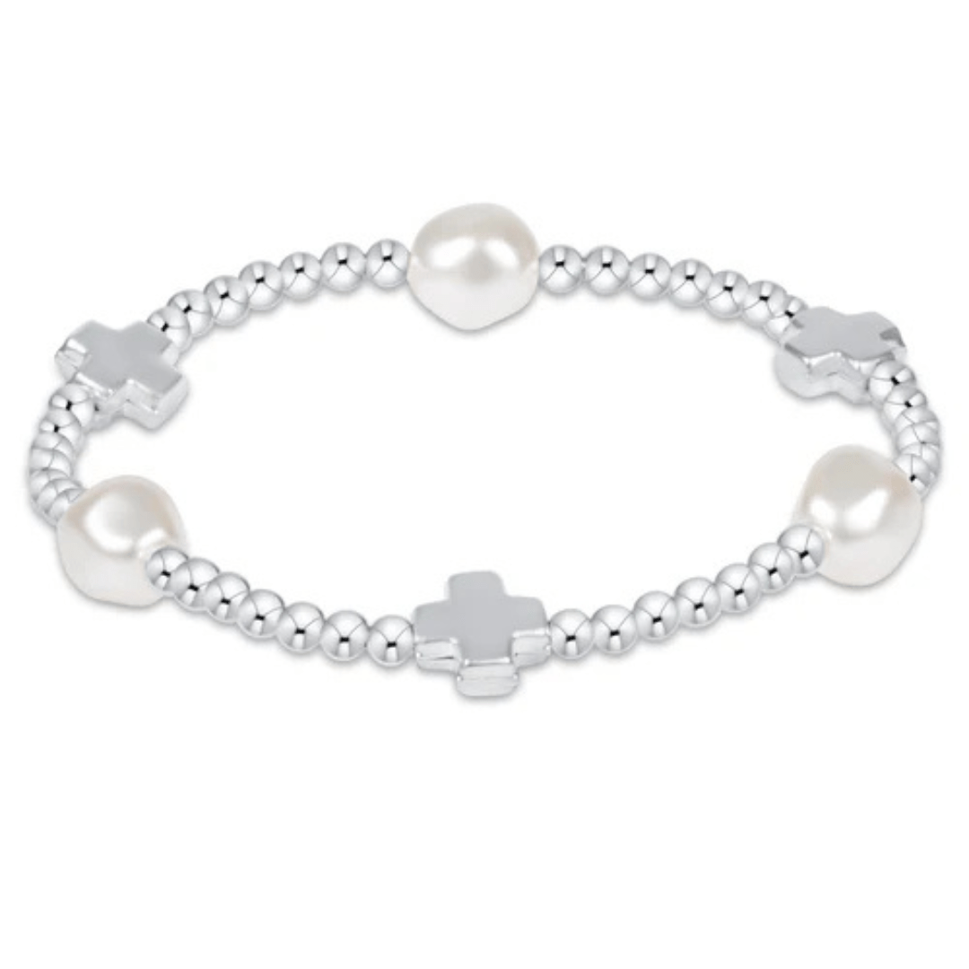 Enewton Sterling Signature Cross Admire Pattern Bracelet - Pearl - 3mm - Enewton