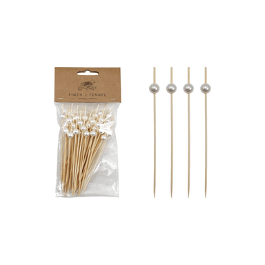 Finch + Fennel Bamboo Single Use Picks w/ Pearl Handle - Finch + Fennel