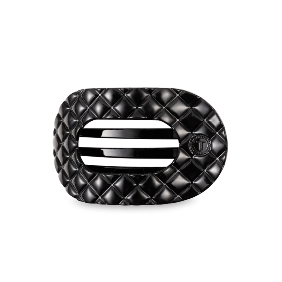Flat Round Hair Clip - Jet Black Quilted - Teleties