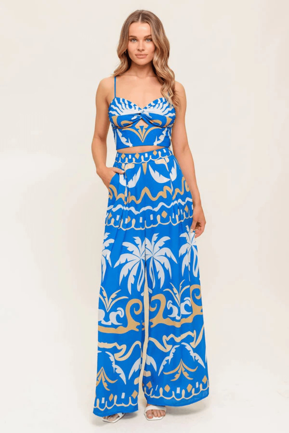 Flying Tomato Evening Blue Woven Crop Top and Pant Set - Flying Tomato