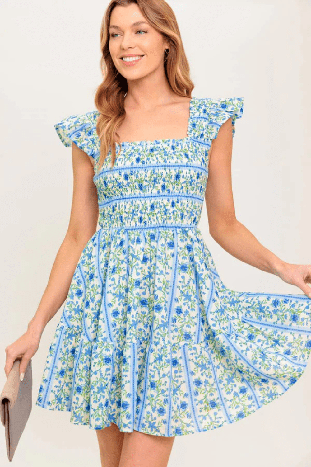 Flying Tomato Fairfax Geranium Woven Mini Dress - Ivory Blue - Flying Tomato