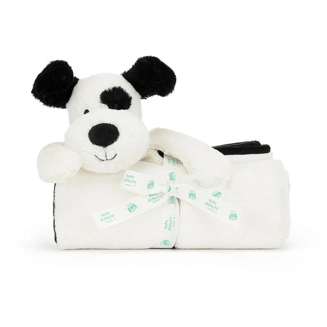 Jellycat Bashful Black & Cream Puppy Blankie - Jellycat
