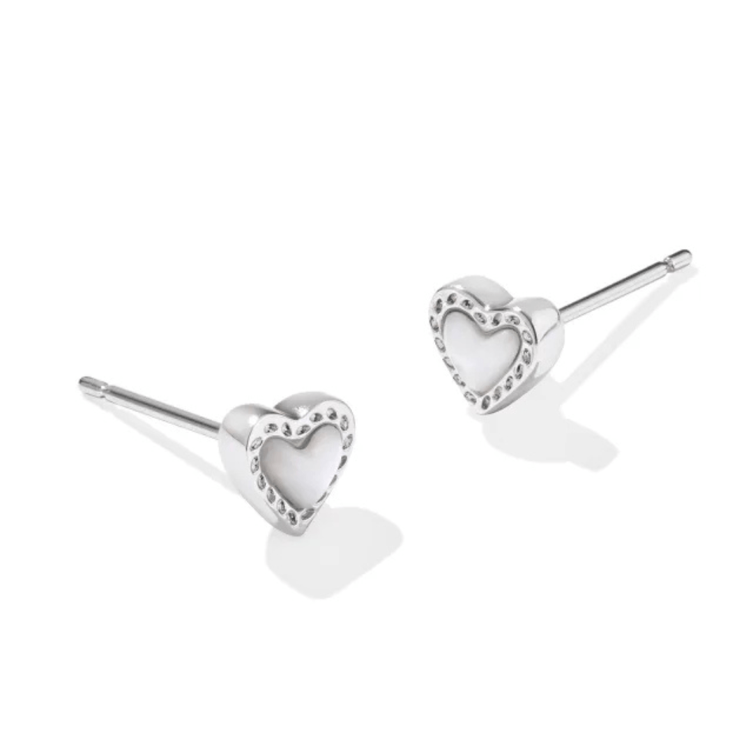 Kendra Scott Mini Ari Heart Earrings - Silver - Ivory Mother of Pearl - Kendra Scott